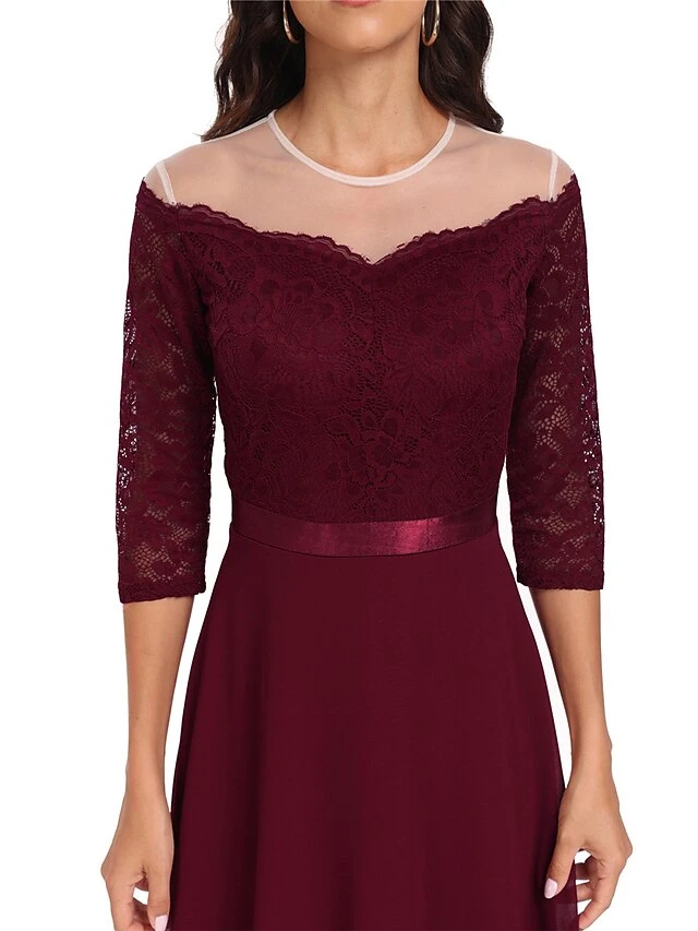 Women's Party Dress Lace Dress Cocktail Dress Midi Dress Black Wine Navy Blue 3/4 Length Sleeve Pure Color Lace Spring Fall Winter Crew Neck Fashion Winter Dress Wedding Guest Vacation 2023 S M L XL 10 Women's Party Dress Lace Dress Cocktail Dress Midi Dress Black Wine Navy Blue 3/4 Length Sleeve Pure Color Lace Spring Fall Winter Crew Neck Fashion Winter Dress Wedding Guest Vacation 2023 S M L XL - Image 8