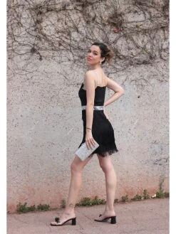 Women‘s Cocktail Party Dress Homecoming Dress Wedding Guest Dress Fringe Dress Mini Dress Black Sleeveless Pure Color Tassel Fringe Spring Summer Spaghetti Strap Hot Date 2023 S M L XL -Tesla Style rqsrjc1693289242443