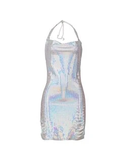 Women's Party Dress Sequin Dress Black Dress Mini Dress White-1 Black-2 Sleeveless Pure Color Sequins Summer Spring Cowl Neck Hot Summer Dress Slim 2022 S M L XL XXL -Tesla Style rqtzfc1681203746184