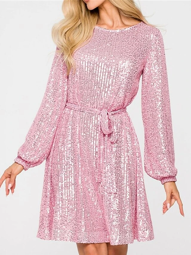 Women‘s Party Dress Sequin Dress Homecoming Dress Cocktail Dress Midi Dress Black Champagne Pink Long Sleeve Pure Color Sparkly Glitter Lace Up Fall Winter Autumn Crew Neck Wedding Guest 9 Women‘s Party Dress Sequin Dress Homecoming Dress Cocktail Dress Midi Dress Black Champagne Pink Long Sleeve Pure Color Sparkly Glitter Lace Up Fall Winter Autumn Crew Neck Wedding Guest - Image 7