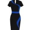 Women‘s Sheath Dress Midi Dress Black Blue Green Short Sleeve Color Block Print Spring Summer V Neck Stylish Weekend 2023 S M L XL XXL -Tesla Style rrlxbs1638866625123