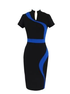Women‘s Sheath Dress Midi Dress Black Blue Green Short Sleeve Color Block Print Spring Summer V Neck Stylish Weekend 2023 S M L XL XXL