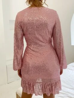 Women's Party Dress Sequin Dress Homecoming Dress Mini Dress Black Pink Red Long Sleeve Pure Color Sequins Spring Fall V Neck Stylish Party Winter Dress Fall Dress 2022 S M L -Tesla Style rrolvb1639133132216