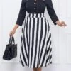 Women's Work Dress Swing Dress Semi Formal Dress Fashion Midi Dress Button Fake Two Piece V Neck Long Sleeve Stripe Regular Fit Black Fall Winter L XL XXL -Tesla Style rrqeta1693374217433