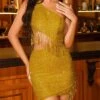 Women‘s Party Dress Fringe Dress Sequin Dress Homecoming Dress Mini Dress Black Yellow Red Sleeveless Pure Color Sequins Spring Fall Winter One Shoulder Fashion Winter Dress Wedding Guest -Tesla Style rruksy1695033763462