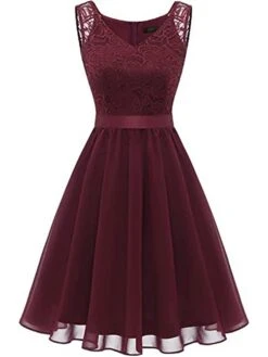 Women's Party Dress Homecoming Dress Cocktail Dress Midi Dress Wine Dark Blue Sleeveless Pure Color Lace Summer Spring V Neck Fashion Wedding Guest Birthday Vacation 2023 S M L XL 2XL -Tesla Style rsejqt1678950777684