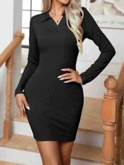 Women's Work Dress Casual Dress Sheath Dress Fashion Office Daily Workfashion Mini Dress Ruched Shirt Collar Long Sleeve Plain Regular Fit Black Khaki Army Green Fall Winter S M L XL XXL -Tesla Style rsiste1695267940381