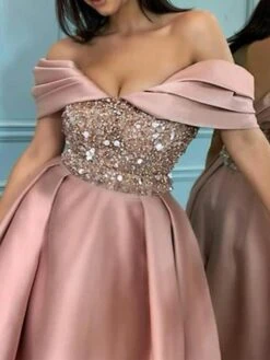 Women‘s Party Dress Homecoming Dress Wedding Guest Dress Sequin Dress Swing Dress Midi Dress Pink Sleeveless Pure Color Sequins Fall Spring Summer Off Shoulder Fashion Party 2023 S M L XL XXL 3XL -Tesla Style rsqtnj1657163922899