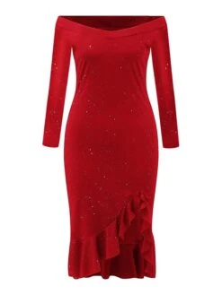 Women‘s Christmas Party Dress Cocktail DressKnee Length Dress Black Red Long Sleeve Pure Color Sequins Ruffle Fall Winter Off Shoulder Party Elegant Mature 2022 S M L XL XXL 8 Women‘s Christmas Party Dress Cocktail DressKnee Length Dress Black Red Long Sleeve Pure Color Sequins Ruffle Fall Winter Off Shoulder Party Elegant Mature 2022 S M L XL XXL -Tesla Style rsrmhg1663729443998