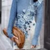 Women's Sweater Dress Jumper Dress Casual Dress Mini Dress Warm Floral Outdoor Daily Vacation Going Out Crew Neck Long Sleeve 2023 Regular Fit Pink Blue Purple S M L XL XXL 3XL
