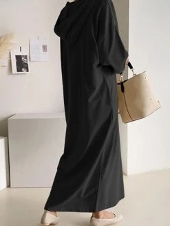 Women's Casual Dress Hoodie Dress Shift Dress Long Dress Maxi Dress Pocket Outdoor Daily Going Out Active Fashion Hooded Long Sleeve 2023 Loose Fit Black Khaki Gray Color S M L XL XXL Size -Tesla Style rtihgu1693222780425