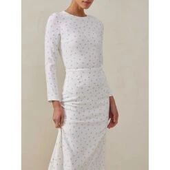Women's Party Dress Cocktail Dress Wedding Guest Dress Midi Dress White Long Sleeve Floral Ruched Fall Winter Autumn Crew Neck Fashion Winter Dress Wedding Guest Birthday 2023 S M L -Tesla Style rtkznq1695635973689