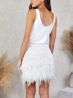 Women‘s Party Dress Homecoming Dress Wedding Guest Fringe Dress Feather Dress Mini Dress White Pink Beige Sleeveless Pure Color Tassel Fringe Summer Spring Crew Neck Fashion Party 2023 S M L XL 2XL -Tesla Style rtlapk1671789821083