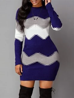 Women‘s Sweater Dress Winter Dress Bodycon Sheath Dress Black Yellow Wine Long Sleeve Color Block Knit Spring Fall Winter Crew Neck Fashion Vacation Fall Dress 2023 S M L XL XXL 3XL 4XL 5XL -Tesla Style rtvdae1660271070341