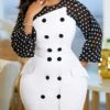 Women's Sheath Dress Church Dress Knee Length Dress White Yellow Blue Long Sleeve Polka Dot Button Fall Winter Autumn Crew Neck Work Winter Dress Fall Dress 2023 S M L XL XXL 3XL -Tesla Style rtzdtb1633678665468