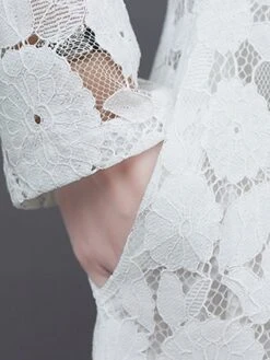 Women's Work Dress Lace Dress Black Dress Fashion Midi Dress Lace Pocket Crew Neck Long Sleeve Plain Loose Fit Black White Pink Fall M L XL XXL 3XL -Tesla Style rucoas1693281267894