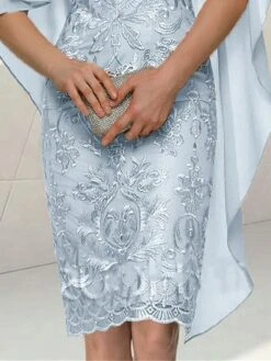 Women‘s Party Dress Bodycon Sheath Dress Formal Special Occasion Evening Party Midi Dress Party Stylish Crew Neck Half Sleeve Lace Embroidered Light Blue Floral S M L XL 2XL -Tesla Style rusaev1675416468986