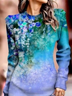 Women's Sweater Dress Winter Dress Jumper Dress Mini Dress Fashion Floral Outdoor Daily Date Going Out Crew Neck Long Sleeve Print 2023 Regular Fit Purple S M L XL XXL 3XL -Tesla Style rusufx1694423299449