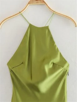 Women's Prom Dress Party Dress Satin Dress Midi Dress White Green Sleeveless Pure Color Backless Spring Fall Winter Spaghetti Strap Fashion Evening Party Wedding Guest Vacation 2023 S M L -Tesla Style rvdcgq1691745620351