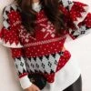 Women‘s Christmas Sweater Dress Jumper Dress Winter Dress Warm Geometric Print Outdoor Christmas Casual Daily Crew Neck Long Sleeve 2023 Loose Fit Red S M L XL -Tesla Style rvgshf1694165712438