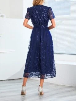 Women's Party Dress Sequin Dress Cocktail Dress Midi Dress White Champagne Red Short Sleeve Pure Color Lace Up Summer Spring V Neck Fashion Wedding Guest Vacation Summer Dress 2023 S M L XL 2XL -Tesla Style rvnvph1679035602406