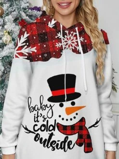 Women's Casual Dress Hoodie Dress Mini Dress Warm Fashion Outdoor Christmas Holiday Hoodie Print Snowman Snowflake Loose Fit White S M L XL XXL -Tesla Style rvouyt1696733098939