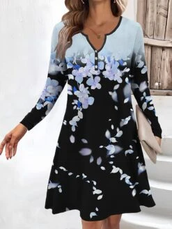 Women's Work Dress Casual Dress Fashion Winter Dress Daily Mini Dress Button Print V Neck Long Sleeve Floral Regular Fit Yellow Navy Blue Blue Fall Winter S M L XL XXL -Tesla Style rvprxu1694660963746