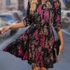 Women's Work Dress A Line Dress Fashion Office Daily Workfashion Mini Dress Patchwork Asymmetrical Shirt Collar Long Sleeve Floral Regular Fit Fuchsia Spring Fall S M L XL XXL -Tesla Style rvqsrj1694490799604