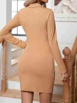 Women's Work Dress Casual Dress Sheath Dress Fashion Office Daily Workfashion Mini Dress Ruched Shirt Collar Long Sleeve Plain Regular Fit Black Khaki Army Green Fall Winter S M L XL XXL -Tesla Style rvxuic1695267940043