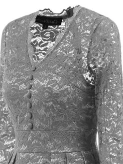 Women's Party Dress Lace Dress Homecoming Dress Knee Length Dress Green Gray Long Sleeve Pure Color Lace Spring Fall Winter V Neck Vintage Party Winter Dress Birthday 2023 S M L XL XXL -Tesla Style rweuiv1657534859438