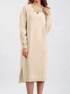 Women's Sweater Dress Jumper Dress Winter Dress Midi Dress Warm Plain Outdoor Holiday Vacation Going Out Lapel Long Sleeve 2023 Loose Fit Black Blue Brown One Size -Tesla Style rwrpdd1697767690267