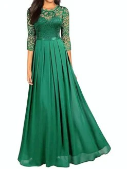 Women's Prom Dress Party Dress Lace Dress Long Dress Maxi Dress Green 3/4 Length Sleeve Pure Color Lace Summer Spring Fall Crew Neck Fashion 2023 XXL -Tesla Style rwxhfg1663034062932