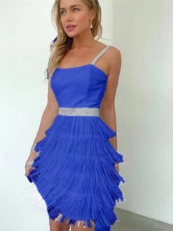 Women‘s Cocktail Party Dress Homecoming Dress Wedding Guest Dress Fringe Dress Mini Dress Black Sleeveless Pure Color Tassel Fringe Spring Summer Spaghetti Strap Hot Date 2023 S M L XL -Tesla Style rxjqlv1676378286773