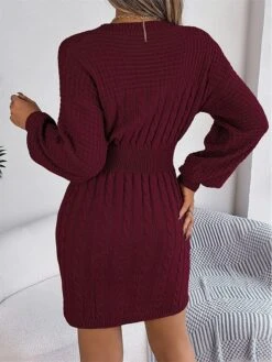 Women's Sweater Dress Winter Dress Jumper Dress Mini Dress Active Pure Color Outdoor Casual Holiday Vacation Crew Neck Long Sleeve Cut Out 2023 Loose Fit Wine Khaki Gray S M L -Tesla Style rxqeoz1697526790537