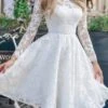 Women‘s Lace Dress Homecoming Dress Winter Dress Knee Length Dress White Long Sleeve Pure Color Lace Winter Fall Autumn Crew Neck Party Party Winter Dress Birthday 2023 S M L XL -Tesla Style rxsdys1645588964860