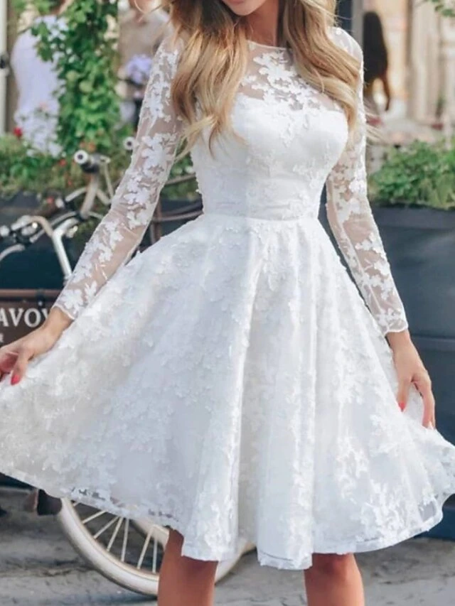 Women‘s Lace Dress Homecoming Dress Winter Dress Knee Length Dress White Long Sleeve Pure Color Lace Winter Fall Autumn Crew Neck Party Party Winter Dress Birthday 2023 S M L XL 3 Women‘s Lace Dress Homecoming Dress Winter Dress Knee Length Dress White Long Sleeve Pure Color Lace Winter Fall Autumn Crew Neck Party Party Winter Dress Birthday 2023 S M L XL