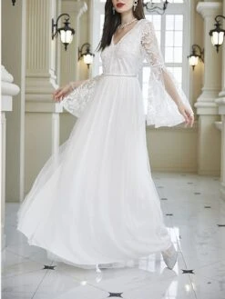 Women's Prom Dress Party Dress Lace Dress Long Dress Maxi Dress White Long Sleeve Pure Color Lace Summer Spring Fall V Neck Party Evening Party Wedding Guest Summer Dress 2023 S M L XL 10 Women's Prom Dress Party Dress Lace Dress Long Dress Maxi Dress White Long Sleeve Pure Color Lace Summer Spring Fall V Neck Party Evening Party Wedding Guest Summer Dress 2023 S M L XL -Tesla Style rxsury1690857864980