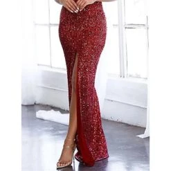 Women's Prom Dress Party Dress Sequin Dress Long Dress Maxi Dress Wine Sleeveless Pure Color Sequins Spring Fall Winter Halter Neck Fashion Wedding Guest Birthday Evening Party 2023 S M L XL -Tesla Style rykqvc1695639829947