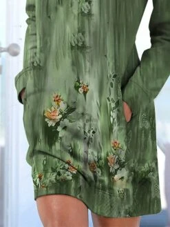 Women's Casual Dress Sweatshirt Dress Print Dress Floral Pocket Print Crew Neck Mini Dress Fashion Classic Daily Vacation Long Sleeve Loose Fit Green Fall Winter S M L XL XXL -Tesla Style rylvih1693991163714
