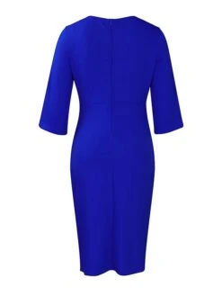 Women's Work Dress Sheath Dress White Dress Fashion Midi Dress Ruched Crew Neck Half Sleeve Plain Regular Fit White Pink Royal Blue Fall Winter S M L XL XXL -Tesla Style ryowmn1693293954712