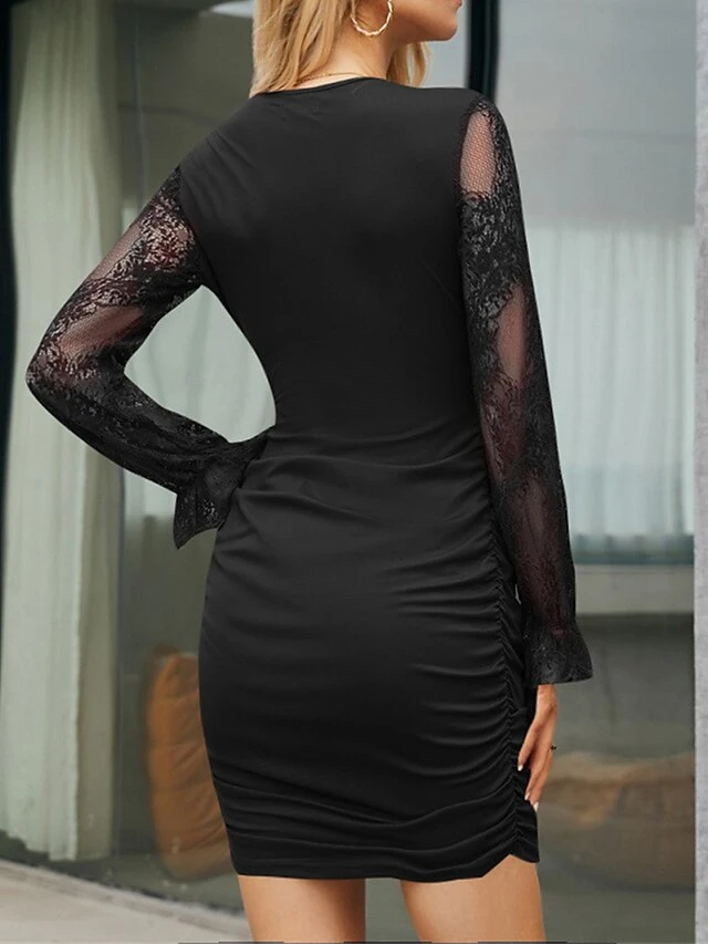 Women's Party Dress Homecoming Dress Cocktail Dress Mini Dress Black Red Blue Long Sleeve Pure Color Lace Fall Winter Autumn V Neck Fashion Winter Dress Wedding Guest Vacation 2023 S M L XL XXL 14 Women's Party Dress Homecoming Dress Cocktail Dress Mini Dress Black Red Blue Long Sleeve Pure Color Lace Fall Winter Autumn V Neck Fashion Winter Dress Wedding Guest Vacation 2023 S M L XL XXL - Image 12