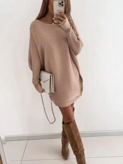 Women‘s Sweater Dress Winter Dress Khaki White Long Sleeve Pure Color Ruched Fall Spring Crew Neck Party Winter Dress Fall Dress Loose Fit 2022 S M L XL XXL 3XL -Tesla Style rzblgf1640601557652