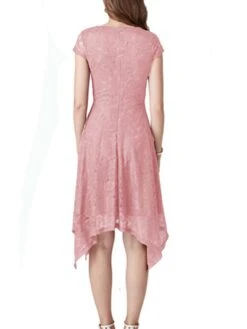 Women's Party Dress Lace Dress Cocktail Dress Midi Dress Black Pink Wine Short Sleeve Pure Color Lace Spring Fall Winter V Neck Fashion Winter Dress Wedding Guest Vacation 2023 S M L XL XXL -Tesla Style rzmsoi1692180414749