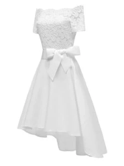 Women‘s Homecoming Party Dress Wedding Guest Dress Knee Length Dress White Pink Wine Navy Blue Short Sleeve Pure Color Plus High Low Bow Spring Summer Off Shoulder Elegant Formal 2022 S M L XL XXL -Tesla Style rzqzot1631586789237