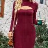 Women‘s Christmas Sweater Dress Jumper Dress Winter Dress Fashion Outdoor Christmas Street Date Turtleneck Long Sleeve Cut Out Ribbed 2023 Slim Black Wine Army Green S M L XL -Tesla Style saelzl1695200796564