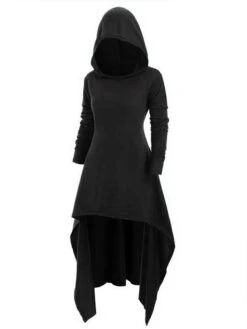 Women‘s Halloween Dress Casual Dress Hoodie Dress Midi Dress Gothic Basic Outdoor Vacation V Neck Pure Color Solid Color Regular Fit Black Red S M L XL XXL -Tesla Style saqebt1692244558555