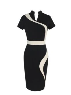 Women‘s Sheath Dress Midi Dress Black Blue Green Short Sleeve Color Block Print Spring Summer V Neck Stylish Weekend 2023 S M L XL XXL -Tesla Style sbuvtg1638866626429