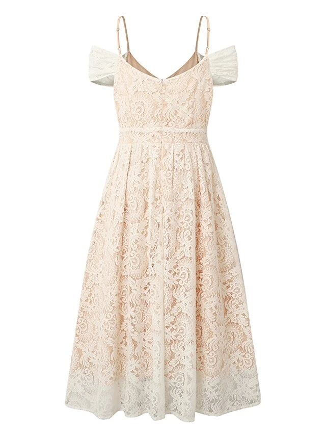 Women‘s Party Dress Lace Dress Cocktail Dress Special Occasion Holiday Wedding Guest Midi Dress Party Stylish V Neck Short Sleeve Lace Backless Loose Fit Beige Flower S M L XL 2XL 7 Women‘s Party Dress Lace Dress Cocktail Dress Special Occasion Holiday Wedding Guest Midi Dress Party Stylish V Neck Short Sleeve Lace Backless Loose Fit Beige Flower S M L XL 2XL - Image 5