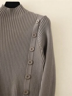 Women's Sweater Dress Jumper Dress Winter Dress Mini Dress Warm Plain Outdoor Daily Vacation Going Out Turtleneck Long Sleeve Button 2023 Slim Black Brown Khaki One Size -Tesla Style sbzevo1697767800659