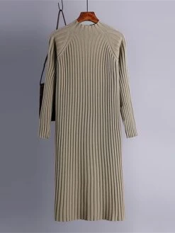 Women's Sweater Dress Jumper Dress Winter Dress Midi Dress Warm Plain Outdoor Daily Vacation Going Out Turtleneck Long Sleeve 2023 Loose Fit Black Brown Khaki One Size -Tesla Style sbzrwh1697711602836